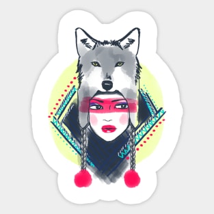 Girl with wolf hat Sticker